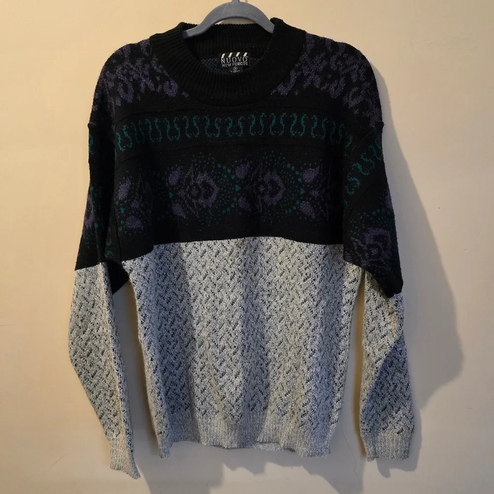 Nuovo New Forces Vintage Knit Sweater Mens Small Colorblock Geometric Streetwear